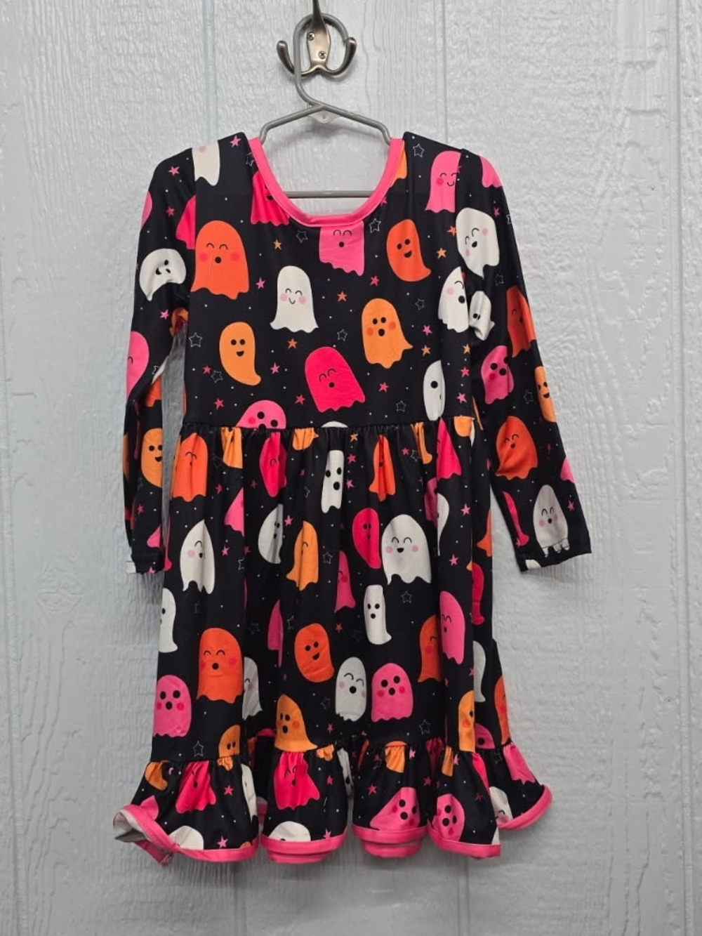 NWT Size 6 Girls' Halloween Ghost Print Dress in Black, Pink & Orange